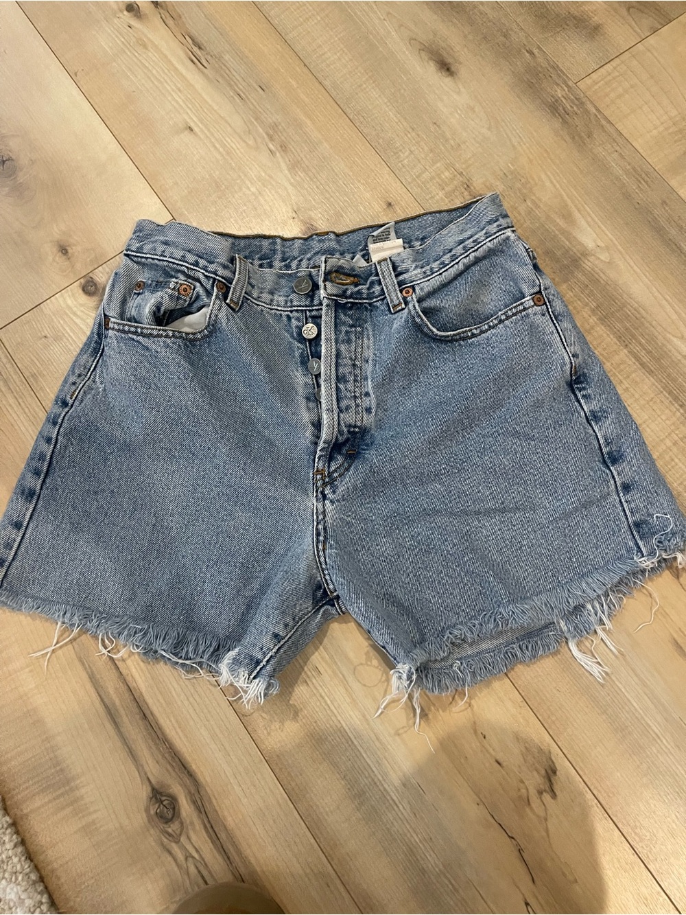 Calvin Klein Light Blue Frayed High-Rise Denim Shorts